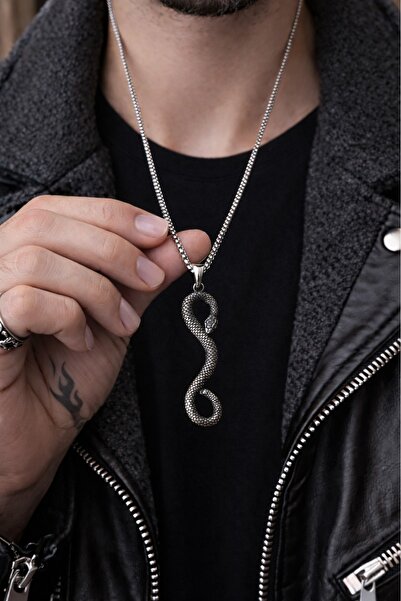 voyageaccessory Antique Silver Color Stainless Steel Snake Figured Strong Des...