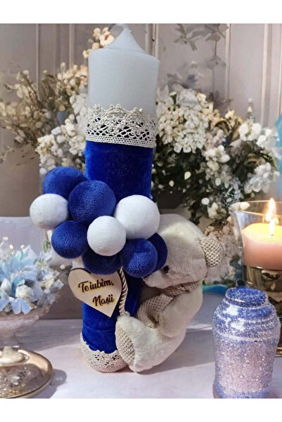 OBSIDION Κερί ΒΑΠΤΙΣΗΣ ΑΡΚΟΥΔΑΚΙ - σκούρες μπλε βελούδινες μπάλες