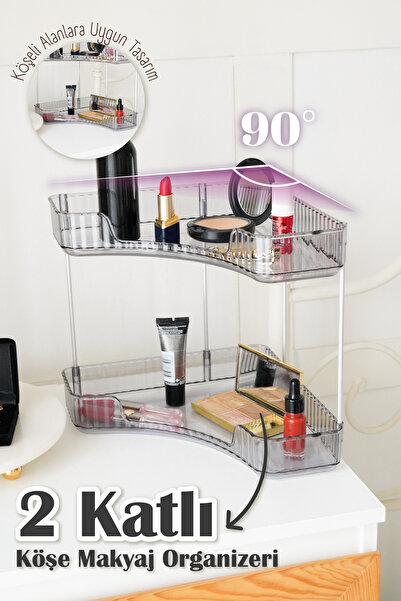 Saatistan İki Katlı Üçgen Köşe Makyaj Organizeri, Şık ve Fonksiyonel Tasarım