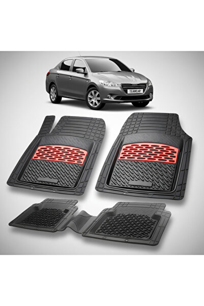 TEAMCAR ® Car Mats Tray Type Compatible with Peugeot 301 (2012-2016) Red