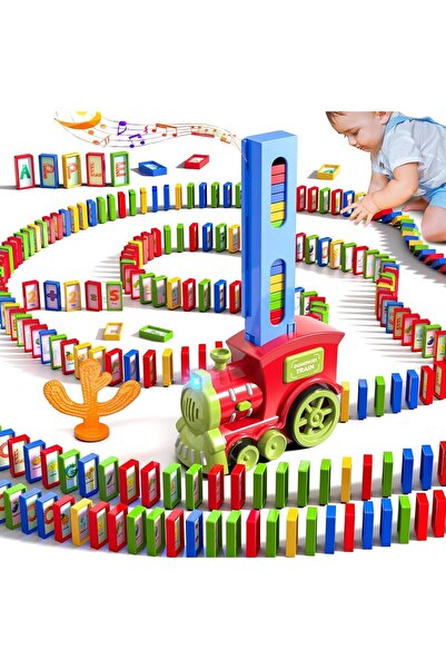 DOLOOWEE 307 Parça Domino Tren Seti, Işıklı ve Sesli Eğitici Oyuncak, STEM Be...