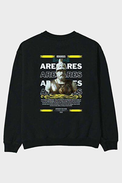 Ankhises Ares 2 Митология С отпечатан гръб Черно Оверсайз Суитшърт Мъже Жени ...