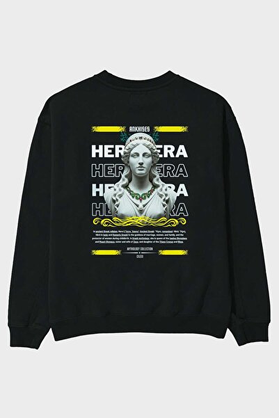 Ankhises Hera 1 Mitology Hanorac negru supradimensionat cu imprimeu pe spate ...