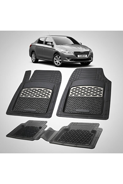 TEAMCAR ® Car Mats Tray Type Compatible Peugeot 301 (2012-2016) Silver