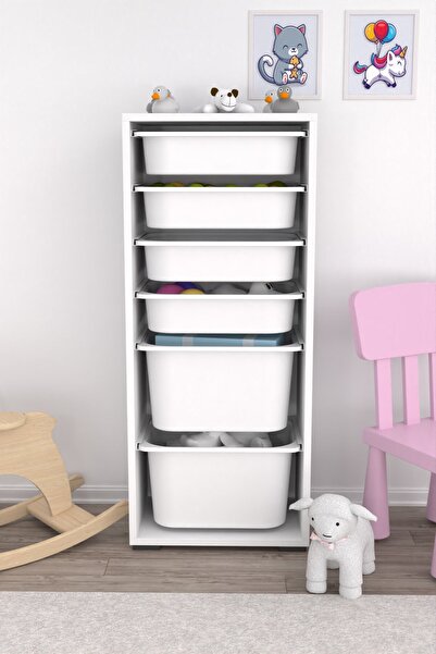 Pratico Cara 2 Büyük 4 Küçük Çok Amaçlı Dolap Mutfak Oyuncak Dolabı Beyaz