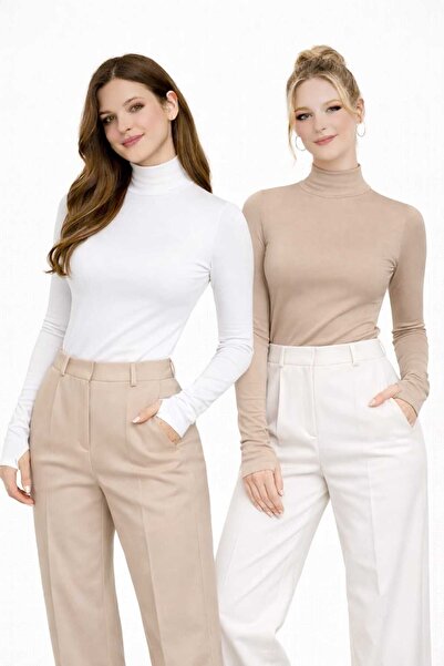 MODARENGİN Women's Half Turtleneck Bodysuit with Finger Detail, Stylish Desig...