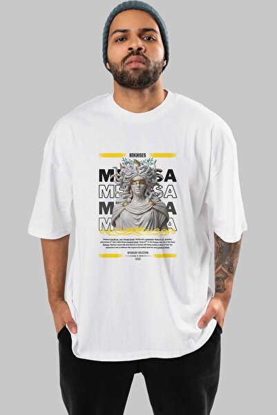 Ankhises Tricou Medusa 2 Mitology cu imprimeu frontal, alb, supradimensionat,...