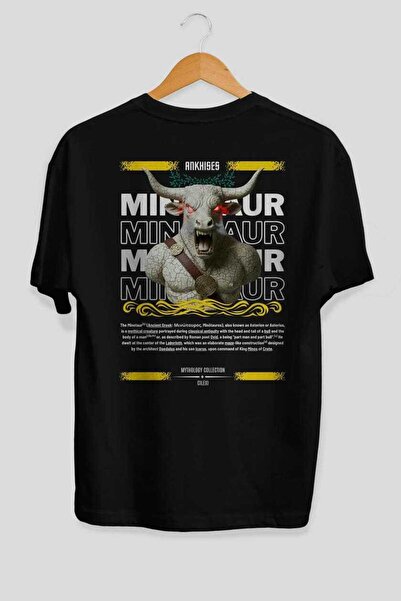 Ankhises Tricou Minotaur 2 Mythology cu imprimeu pe spate, negru, supradimens...