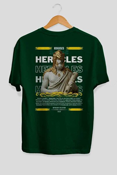 Ankhises Tricou Heracles 1 Mythology cu imprimeu pe spate, verde, supradimens...