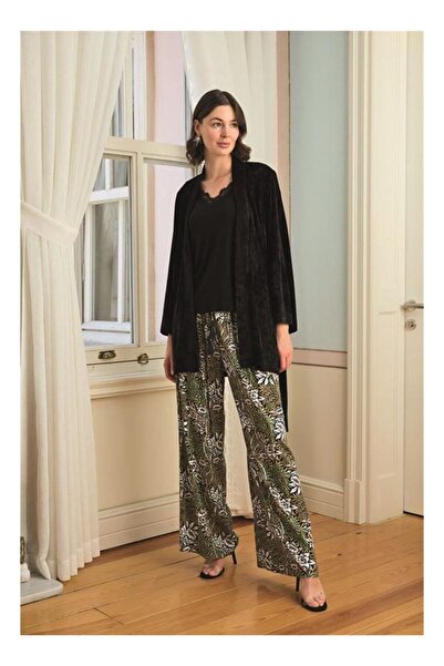 byasafkids Floral Leaf and Ethnic Patterned Lace Trimmed 3-Piece Pajama Set