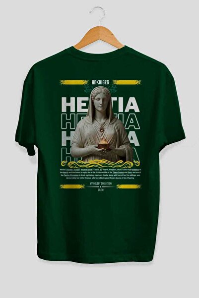 Ankhises Hestia 1 Mitologija Nazad Štampano Zelena Oversize kroj T-shirt Mušk...