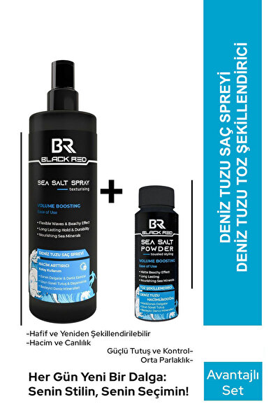 Black Red 2'li Set Saç Deniz Tuzu Spreyi - Sea Salt Spray & Toz Saç Şekillend...