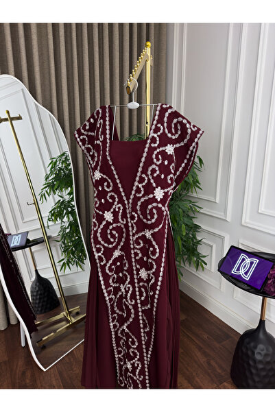 BTROON Ya Rabbi jalabiya, computer embroidery, chiffon, pleated, flared