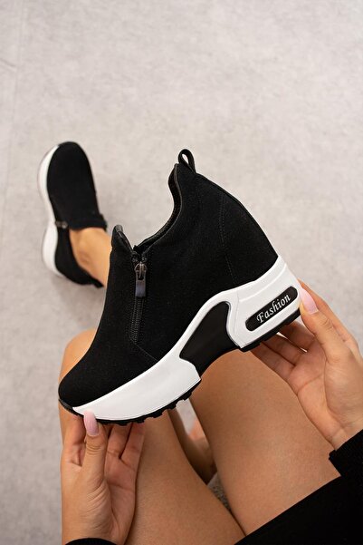 Modanizm Layla Black Wedge Sports Shoes