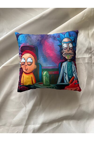 facnspt Rick and Morty Desenli Dekoratif Yastık – Renkli, Modern Kırlent