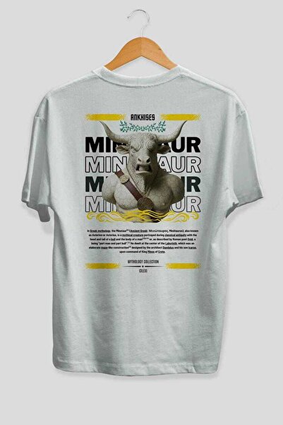 Ankhises Tricou Minotaur 1 Mythology cu imprimeu pe spate, alb, supradimensio...