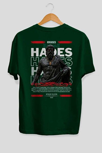 Ankhises Hades 1 Mitologija Nazad Štampano Zelena Oversize kroj T-shirt Muška...