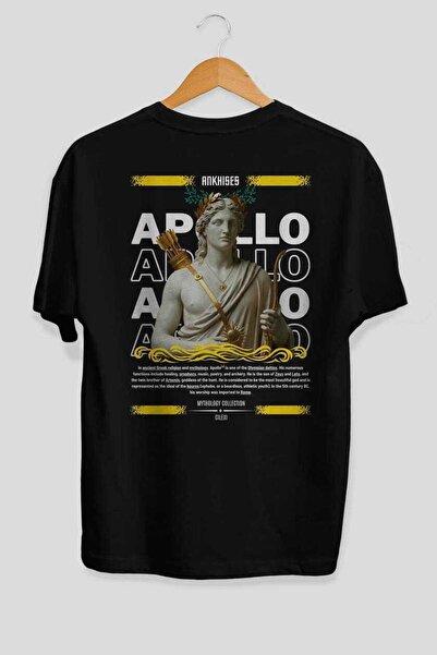 Ankhises Tricou Apollo 2 Mythology cu imprimeu pe spate, negru, supradimensio...