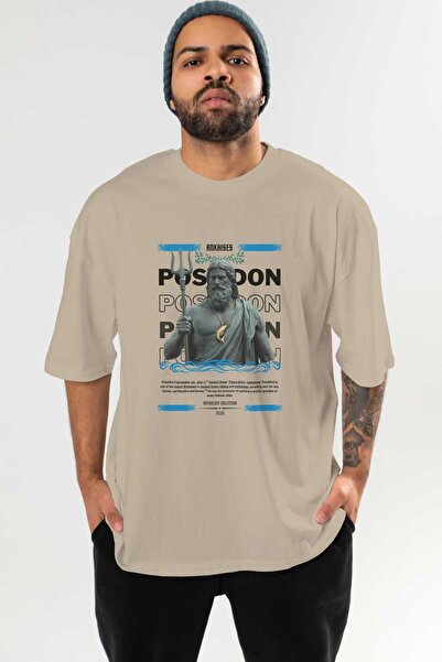 Ankhises Tricou Poseidon 2 Mythology cu imprimeu frontal, bej, supradimension...