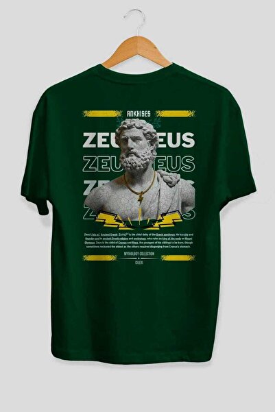 Ankhises Tricou supradimensionat Zeus 3 Mythology cu imprimeu pe spate, pentr...