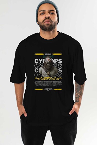 Ankhises Cyclopes 1 Mythology μπροστινό τυπωμένο μαύρο μπλουζάκι Oversize Ανδ...