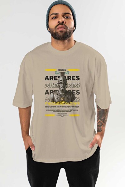 Ankhises Tricou supradimensionat bej cu imprimeu frontal Ares 1 Mythology Băr...