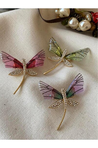 AYLİS Zümrüt Yeşili ve Mor Kanatlı Yusufçuk Broş