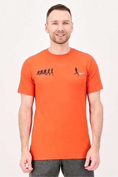 Nike Men Dri Fit Short Sleeve Running T-Shirt, Tomato Red