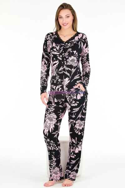 Truva XXL Floral Patterned Buttoned Pajama Set – Comfortable & Stylish