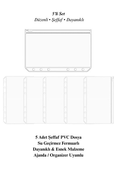 BE SO BUSY A6 Şeffaf Kilitli-Fermuarlı PVC Dosya – 5’li Set (Birikim Ajandası Dosyası)