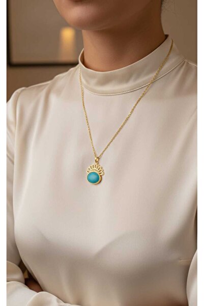 Newa Jewellry Firuze taşli halef kolyesi çelik uclu