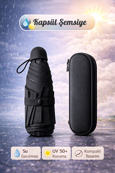 Tilbe Home Çantalı Kapsül Şemsiye 8 Telli Fiber Şemsiye Taşınır Manuel Mini B...