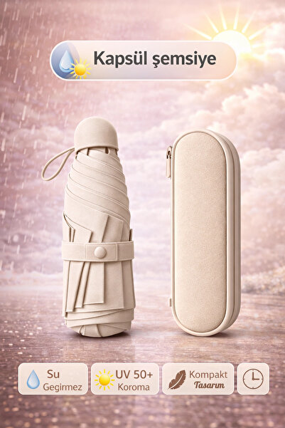 Tilbe Home Çantalı Kapsül Şemsiye 8 Telli Fiber Şemsiye Taşınır Manuel Mini B...