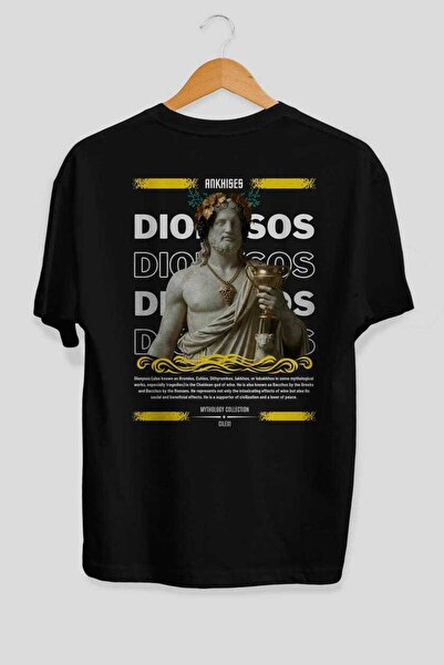 Ankhises Dionis 2 Mitologija Leđa Štampano Crna Oversize kroj T-shirt Muškarc...