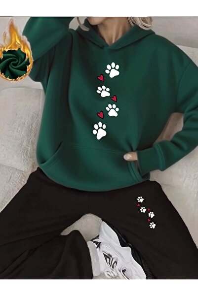 ship master Women's Double Cat Print Tracksuit Set – Hooded Sweatshirt & Pants