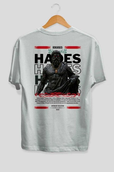 Ankhises Hades 1 Mythology Back Print White Oversized T-shirt Мъжка Дамска Па...