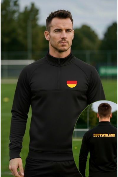 SARI DEUTSCHLAND ALMANYA YARIM FERMUARLI DALGIÇ KUMAŞ EŞOFMAN ÜST