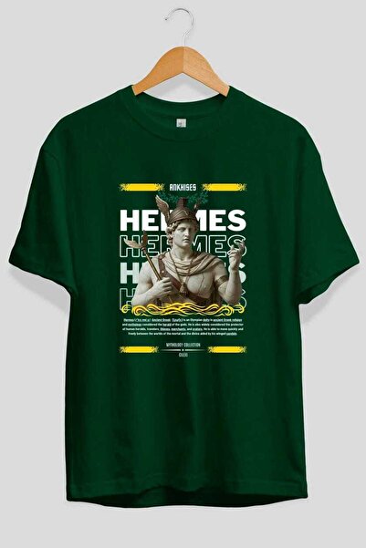 Ankhises Hermes 1 Mythology μπροστινό μέρος Τυπωμένο πράσινο μπλουζάκι Oversi...