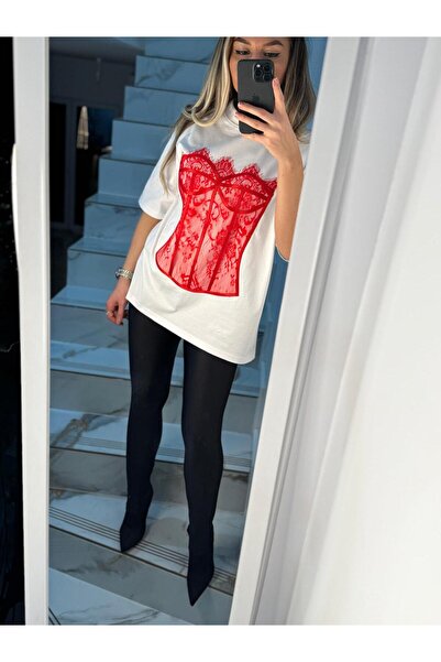 Giulliette Concept Tricou oversize Red lace