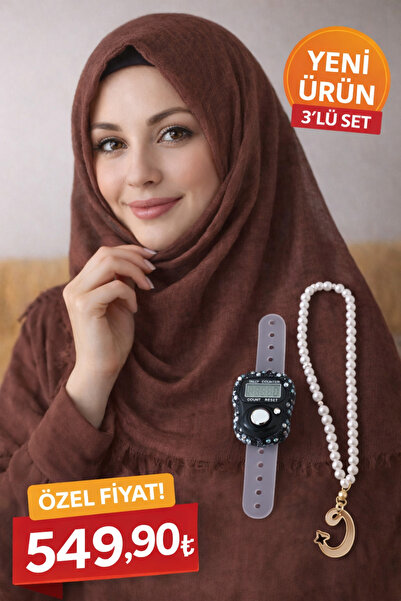 Enjoy Luxury Religious Gift Set Digital Zikir Matik&Tesbih&Tülbent 3-Piece Re...