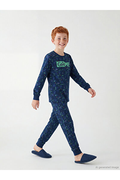 LC Waikiki RMZ GİYİM FARKIYA طقم بيجامة للأولاد بطباعة Zero Roba Collar