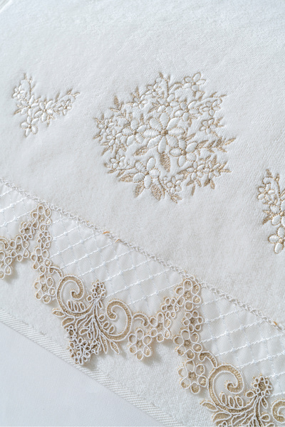 VELANORA HOME 6-Piece Special Series Dowry Set with Lace Embroidery 50X90 cm Luxury Design 100% Cotton Towel