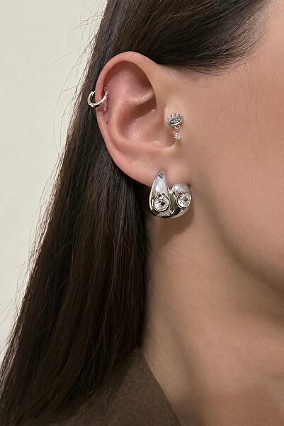 Okko Store Steel Stone Water Drop 2-Piece Earrings