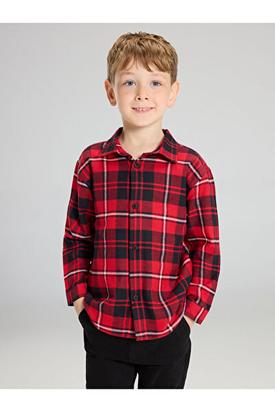 LC Waikiki Two Mt Shop Quality Lcw Kids Red Plaid Loose & Baggy Boys' Shirt
