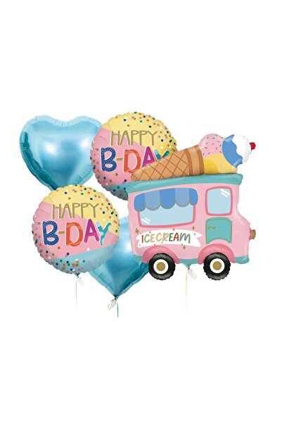 MP Mirific Party Set of 5 Happy Birthday Balloons with Ice Cream Car