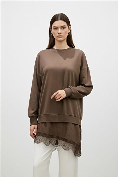 Puane Women's Lace Detailed Long Sleeve Loose Tunic