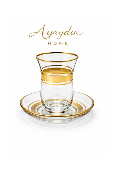 Paşabahçe 42191 Bel Yaldızlı 12 Parça Çay Seti (6 Bardak + 6 Tabak) - Ayaydın...