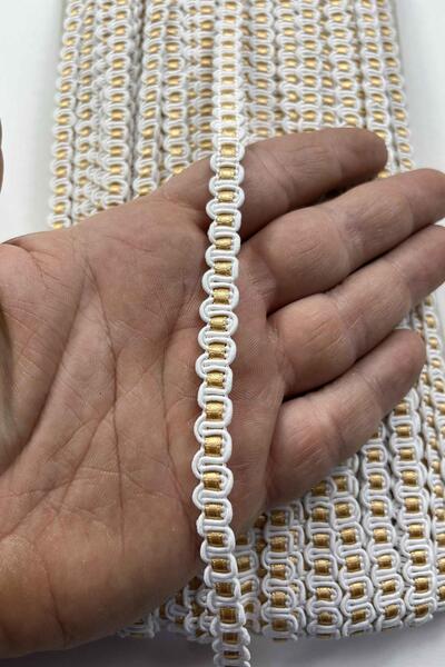 Hobigram شريط كالا محبوك - عرض 1 سم - طول 1 متر |   خلفية بيضاء مع تفاصيل ذهب...