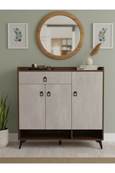BEC13 Modern shoe cabinet (100cm) in a gray and wood design