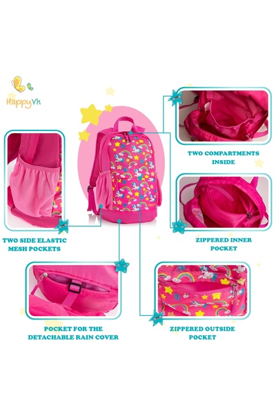 HappyVk Rucsac sport pliabil pentru copii 2-6 ani - roz - design unicorn cu stele fosforescente